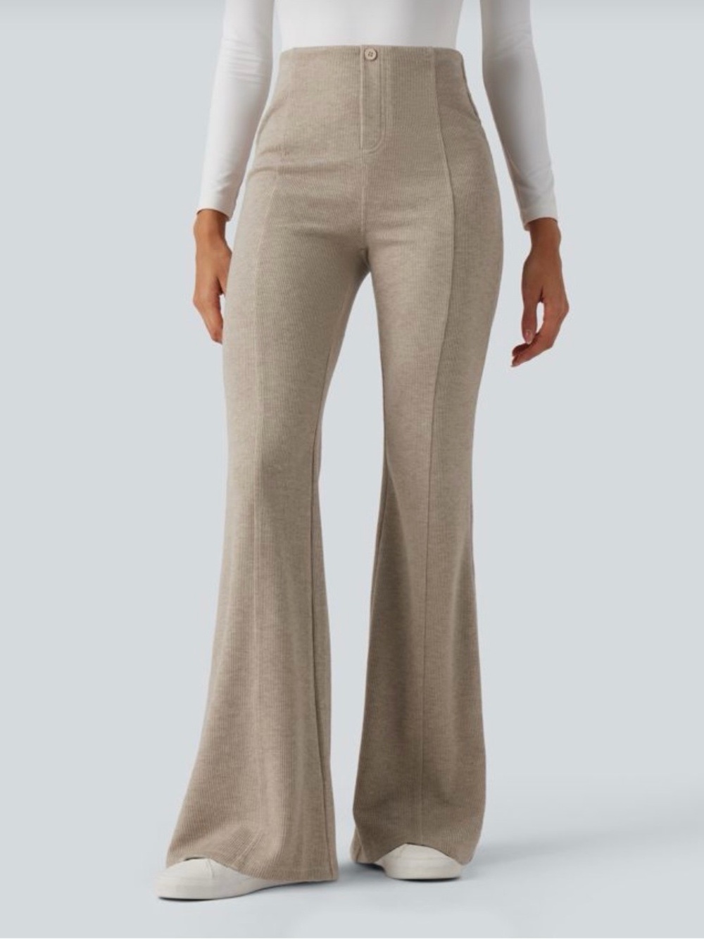 Ribbed High Waisted Tummy Control Casual Flare Pants